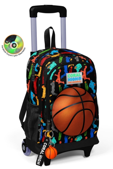 Coral High Kids Siyah Basketbol Desenli Üç Bölmeli Çekçekli Okul Sırt Çantası 23377 