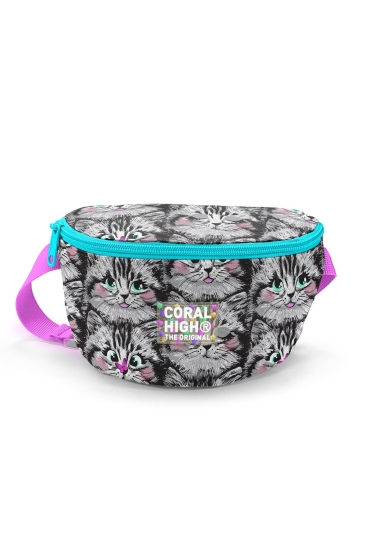 Coral High Gri Kedi Desenli Bel Çantası 11546 - Coral High