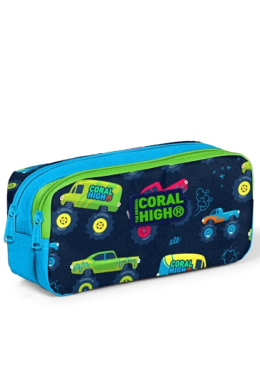 Coral High Kids Mavi Lacivert Monster Truck Desenli İki Bölmeli Kalem Çantası 22285 
