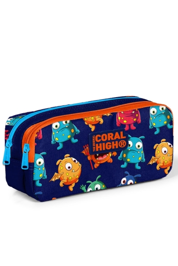 Coral High Kids Lacivert Mavi Canavar Desenli İki Bölmeli Kalem Çantası 22289 