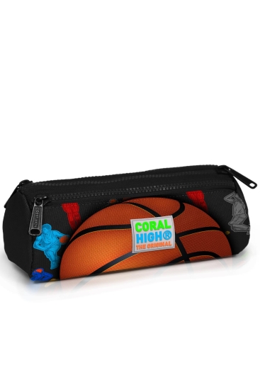 Coral High Kids Siyah Basketbol Desenli Üç Bölmeli Kalem Çantası 22321 