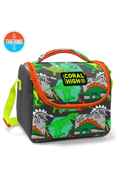 Coral High Kids Gri Yeşil Dinozor Desenli Thermo Beslenme Çantası 11832 - 1