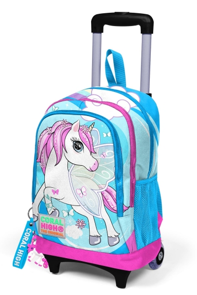 Coral High Kids Mavi Neon Pembe Unicorn Desenli Üç Bölmeli Çekçekli Okul Sırt Çantası 23911 - 5