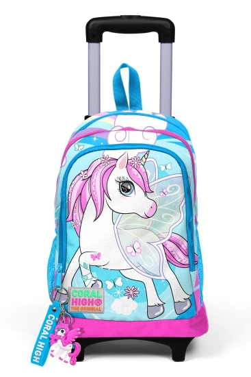 Coral High Kids Mavi Neon Pembe Unicorn Desenli Üç Bölmeli Çekçekli Okul Sırt Çantası 23911 - 8