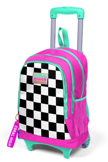 Coral High Kids Neon Pembe Dama Desenli Üç Bölmeli Çekçekli Okul Sırt Çantası 23901 - 5