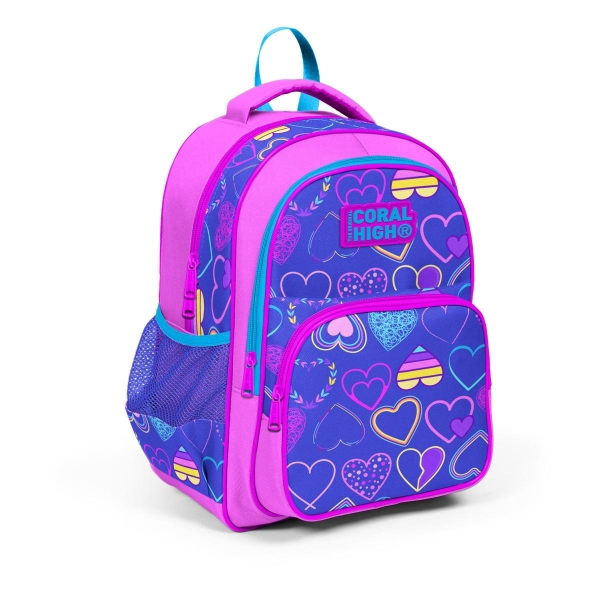 Coral High Kids Açık Pembe Lavanta Kalp Desenli 3'lü Okul Çanta Seti SET0123401 - 2