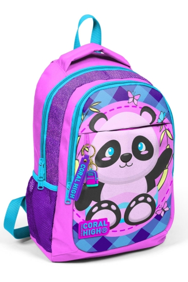 Coral High Kids Açık Pembe Mor Simli Panda Desenli Üç Bölmeli Okul Sırt Çantası 14384 - Coral High KIDS