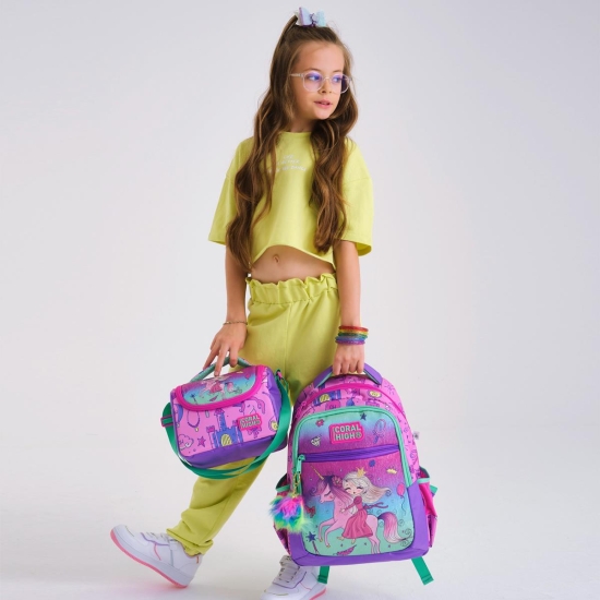 Coral High Kids Açık Pembe Mor Unicornlu Prenses Desenli 3’lü Okul Çanta Seti SET0123481 - 2