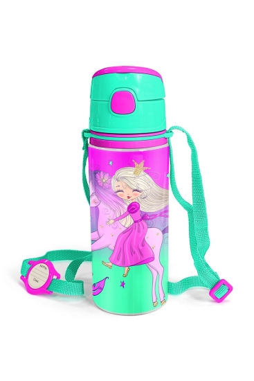 Coral High Kids Açık Pembe Mor Unicornlu Prenses Desenli Alüminyum Matara 600 ml 11952 - Coral High KIDS