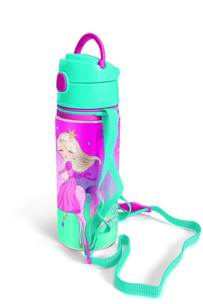 Coral High Kids Açık Pembe Mor Unicornlu Prenses Desenli Alüminyum Matara 600 ml 11952 - 5