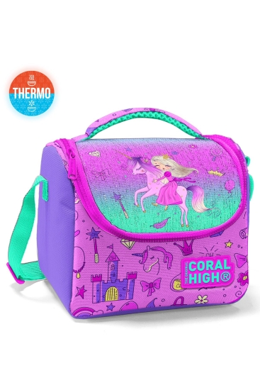 Coral High Kids Açık Pembe Mor Unicornlu Prenses Desenli Thermo Beslenme Çantası 11863 - Coral High KIDS