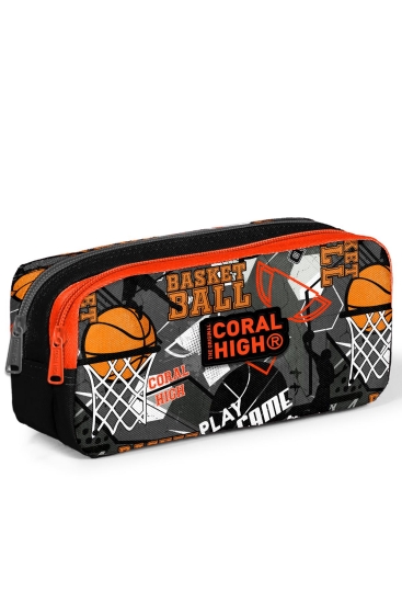 Coral High Kids Siyah Gri Basketbol Desenli İki Bölmeli Kalem Çantası 22164 