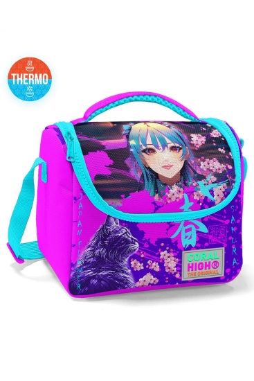 Coral High Kids Mor Pembe Anime Kedi Desenli Thermo Beslenme Çantası 11753 