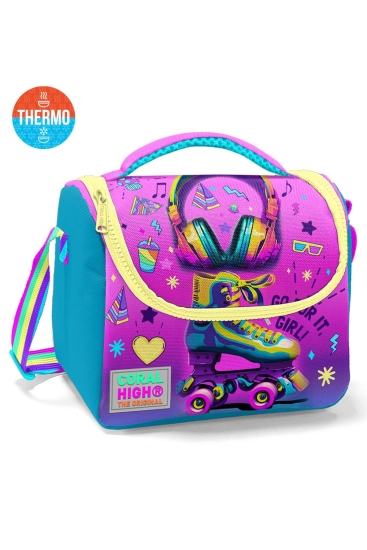 Coral High Kids Pembe Turkuaz Kulaklık Paten Desenli Thermo Beslenme Çantası 11754 