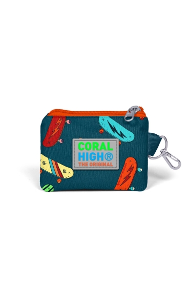 Coral High Kids Çivit Neon Turuncu Kaykay Desenli Bozuk Para Çantası 21823 - 2