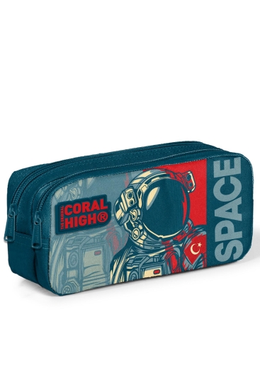 Coral High Kids Çivit Kırmızı Astronot Desenli İki Bölmeli Kalem Çantası 22187 - Coral High KIDS