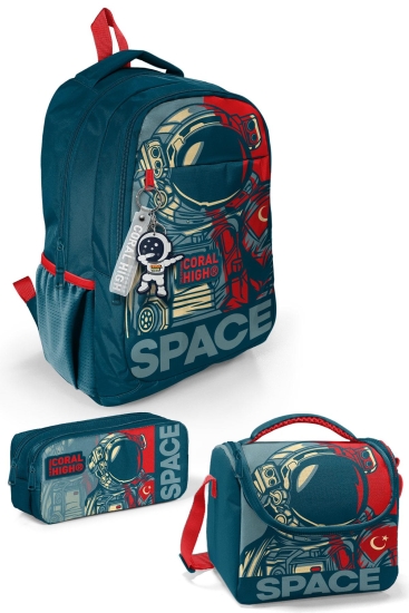 Coral High Kids Çivit Kırmızı Astronot Desenli 3’lü Okul Çanta Seti SET0114389 