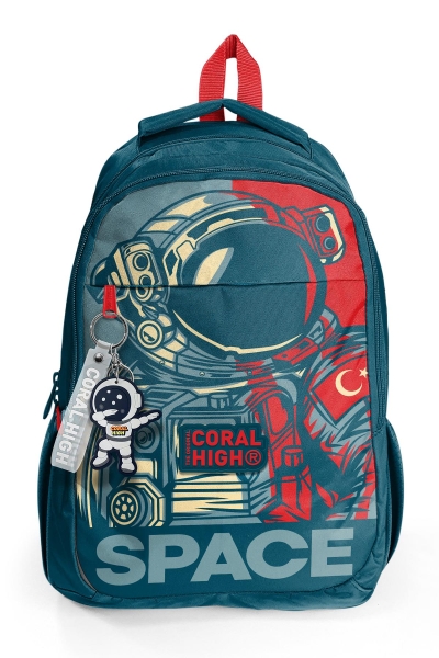 Coral High Kids Çivit Kırmızı Astronot Desenli Üç Bölmeli Okul Sırt Çantası 14389 - 6