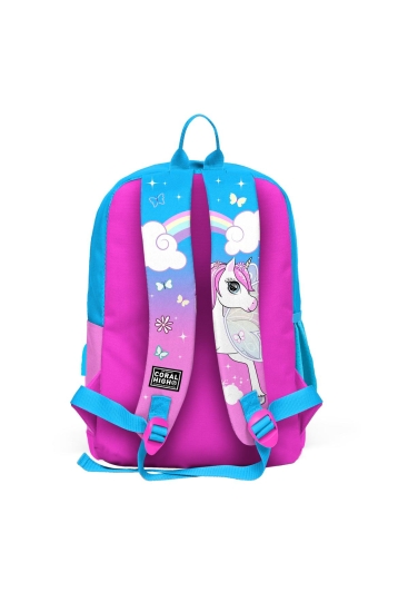 Coral High Kids Mavi Neon Pembe Unicorn Desenli Dört Bölmeli USB'li Okul Sırt Çantası 23811 - 4