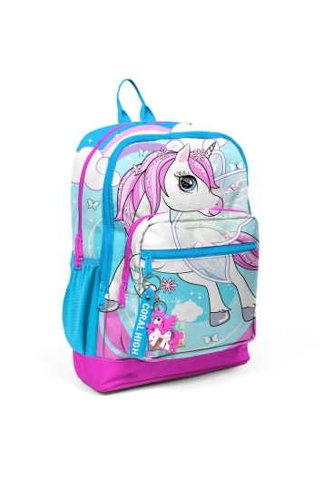 Coral High Kids Mavi Neon Pembe Unicorn Desenli Dört Bölmeli USB'li Okul Sırt Çantası 23811 - 7