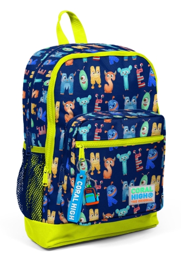 Coral High Kids Lacivert Neon Sarı Monster Desenli Dört Bölmeli Okul Sırt Çantası 23726 