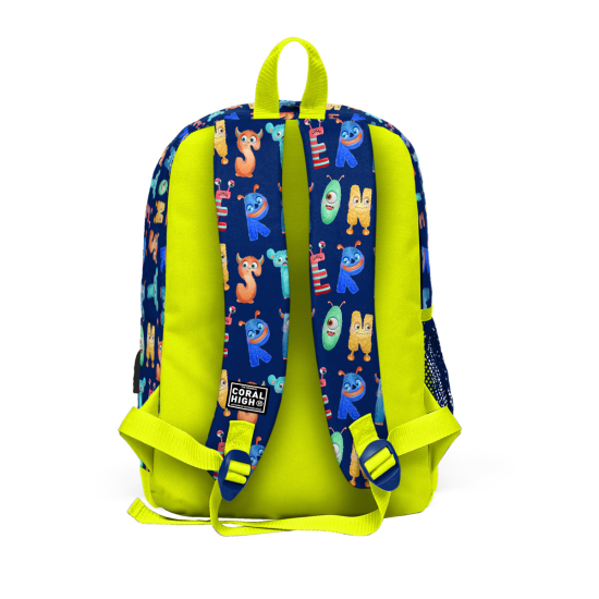 Coral High Kids Lacivert Neon Sarı Monster Desenli Dört Bölmeli USB'li Okul Sırt Çantası 23826 - 3