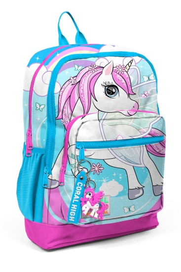 Coral High Kids Mavi Neon Pembe Ünicorn Desenli Dört Bölmeli Okul Sırt Çantası 23711 