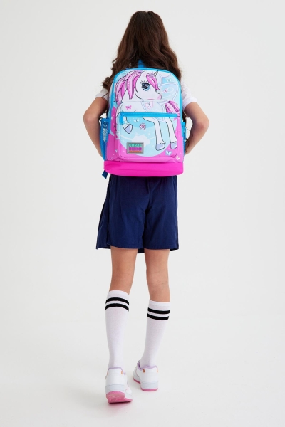 Coral High Kids Mavi Neon Pembe Ünicorn Desenli Dört Bölmeli Okul Sırt Çantası 23711 - 2