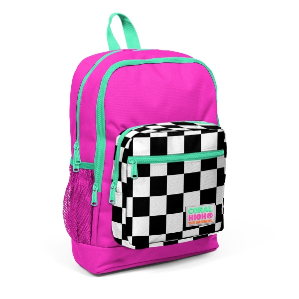 Coral High Kids Neon Pembe Dama Desenli Dört Bölmeli Okul Çantası 23701 - 1