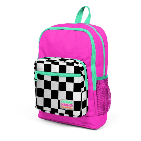 Coral High Kids Neon Pembe Dama Desenli Dört Bölmeli Okul Çantası 23701 - 6