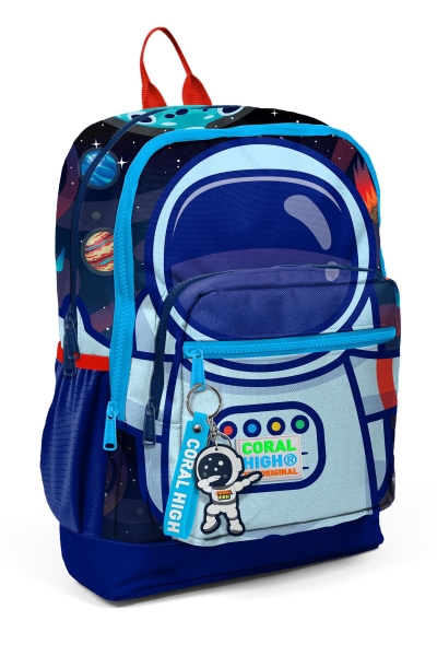 Coral High Kids Saks Mavi Astronot Desenli Dört Bölmeli Okul Sırt Çantası 23724 - 1