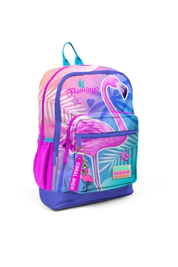 Coral High Kids Lavanta Pembe Flamingo Desenli Dört Bölmeli USB'li Okul Sırt Çantası 23805 - 7