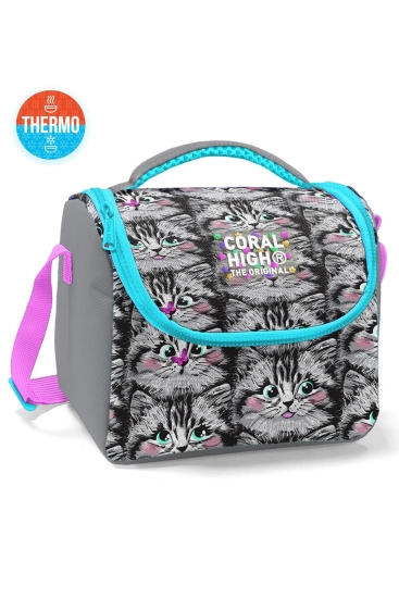 Coral High Kids Gri Kedi Desenli Thermo Beslenme Çantası 11778 - Coral High KIDS