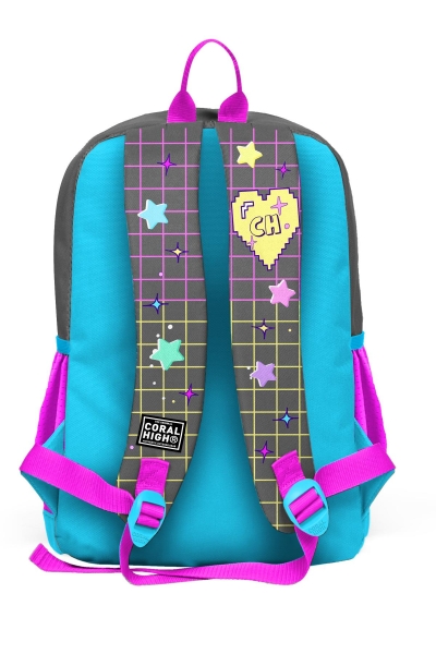 Coral High Kids Gri Mavi Pembe Anime Desenli 3’lü Okul Çanta Seti SET0123737 - 5