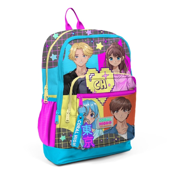 Coral High Kids Gri Mavi Pembe Anime Desenli Dört Bölmeli USB'li Okul Sırt Çantası 23837 - 8