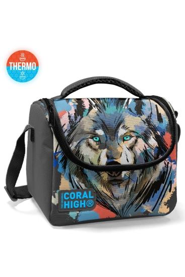 Coral High Kids Gri Siyah Kurt Desenli Thermo Beslenme Çantası 11850 - Coral High KIDS