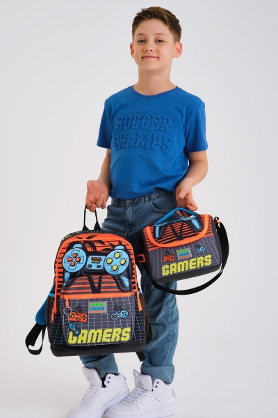 Coral High Kids Gri Turuncu Gamer Desenli 3’lü Okul Çanta Seti SET0123746 - 2