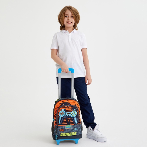 Coral High Kids Gri Turuncu Gamer Desenli Çekçekli 3'lü Çanta Seti SET0123946 - 2