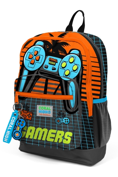 Coral High Kids Gri Turuncu Gamer Desenli Dört Bölmeli Okul Sırt Çantası 23746 - 9