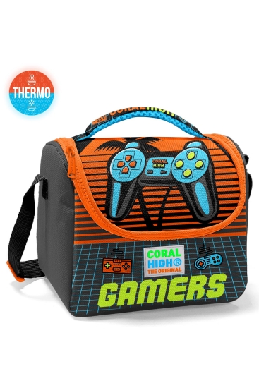 Coral High Kids Gri Turuncu Gamer Desenli Thermo Beslenme Çantası 11746 - Coral High KIDS