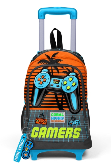 Coral High Kids Gri Turuncu Gamer Desenli Üç Bölmeli Çekçekli Okul Sırt Çantası 23946 - 9