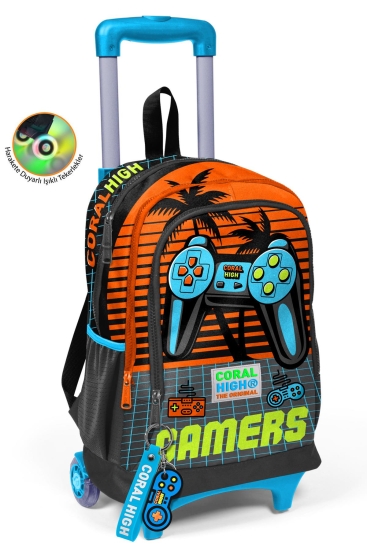 Coral High Kids Gri Turuncu Gamer Desenli Üç Bölmeli Çekçekli Okul Sırt Çantası 23946 - Coral High KIDS