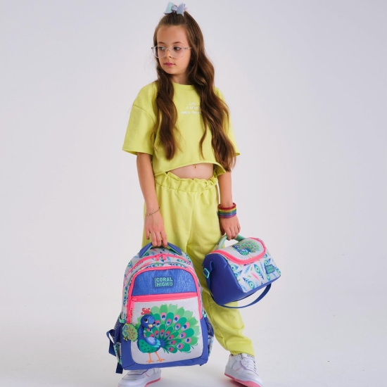 Coral High Kids Gümüş Lavanta Tavus Kuşu Desenli 3’lü Okul Çanta Seti SET0123488 - 2