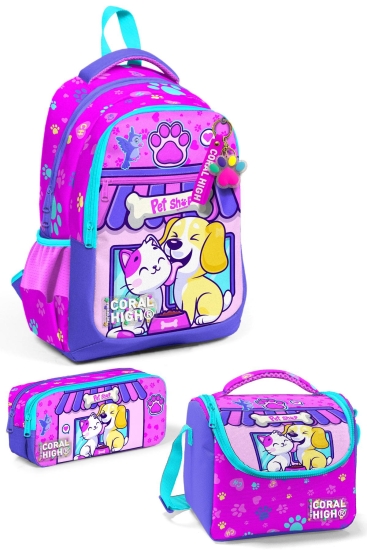 Coral High Kids Kedi Köpek Desenli 3’lü Okul Çanta Seti SET0123646 - 1