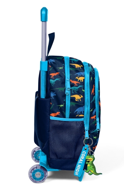 Coral High Kids Lacivert Mavi Dinozor Desenli Üç Bölmeli Çekçekli Okul Sırt Çantası 23135 - 6
