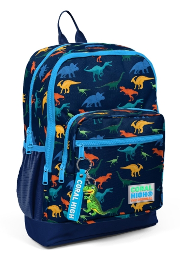 Coral High Kids Lacivert Mavi Dinozor Desenli Dört Bölmeli Okul Sırt Çantası 23115 