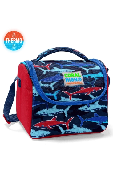 Coral High Kids Lacivert Kırmızı Köpek Balığı Desenli Thermo Beslenme Çantası 11718 - Coral High KIDS