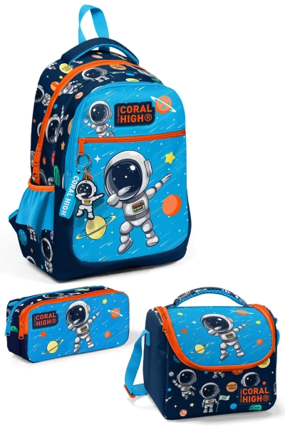 Coral High Kids Lacivert Mavi Astronot Desenli 3’lü Okul Çanta Seti SET0123486 - 1