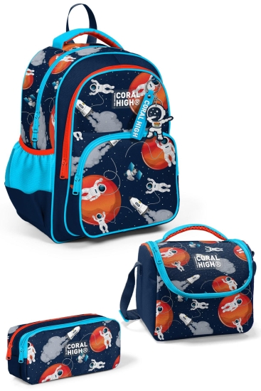 Coral High Kids Lacivert Mavi Astronot Desenli 3'lü Okul Çanta Seti SET0123660 - Coral High