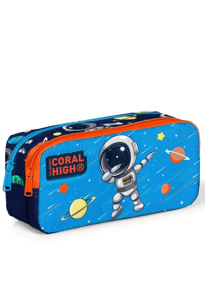 Coral High Kids Lacivert Mavi Astronot Desenli İki Bölmeli Kalem Çantası 12058 - 1